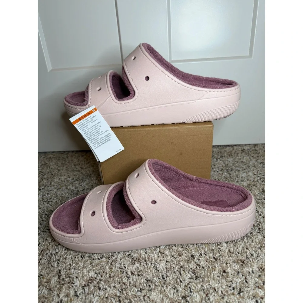 Crocs NEW Classic Cozzzy Towel Sandal Mens 13 Pink Mauve Fuzzy Slides 208963-6UR